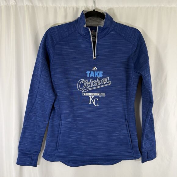 Kansas City Royals 2015 World Series Women's Medium Blue 1/4 Zip Take October - Picture 1 of 9